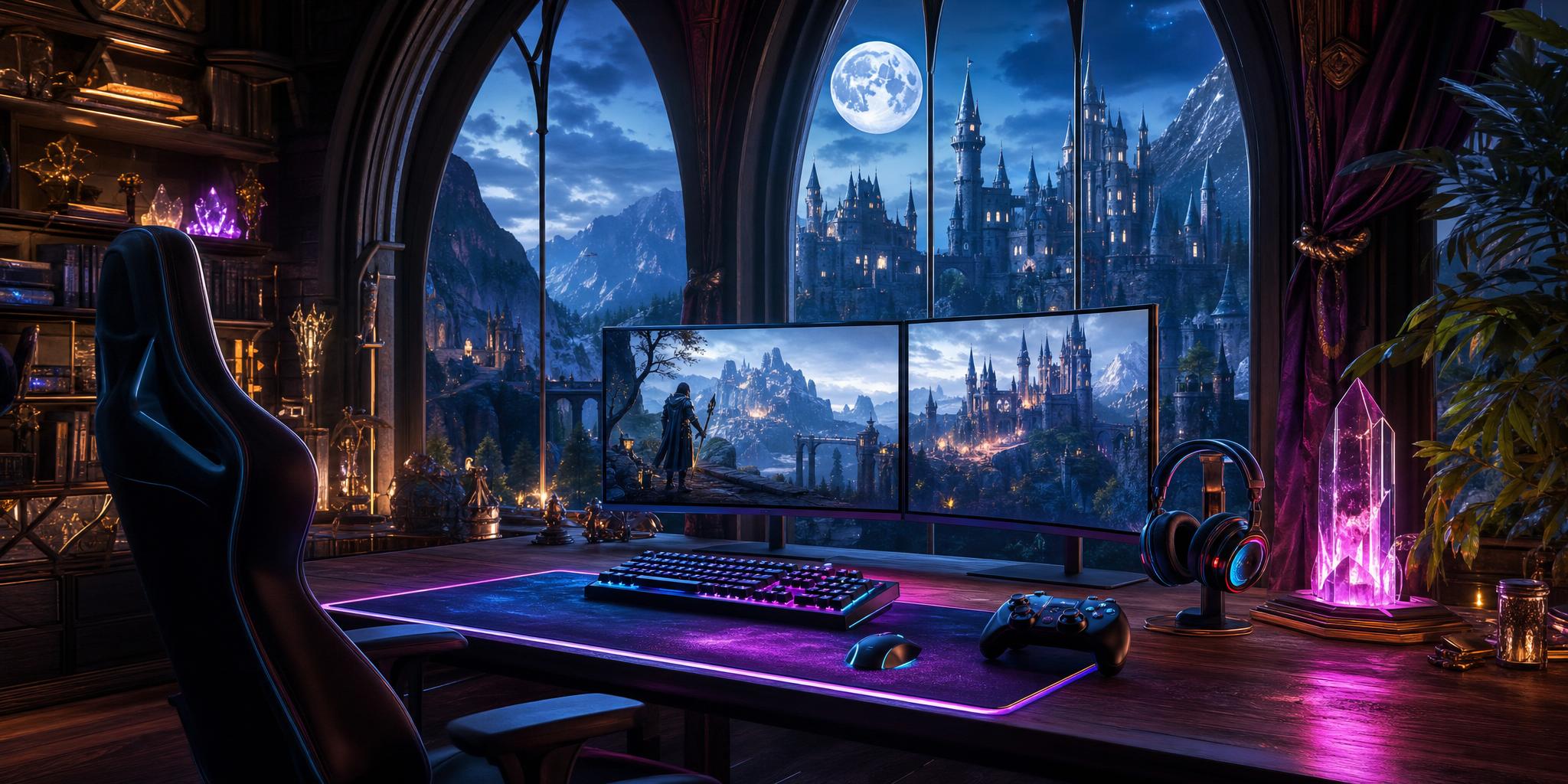 إعداد قيمنق احترافي — إضاءة RGB وشاشتان